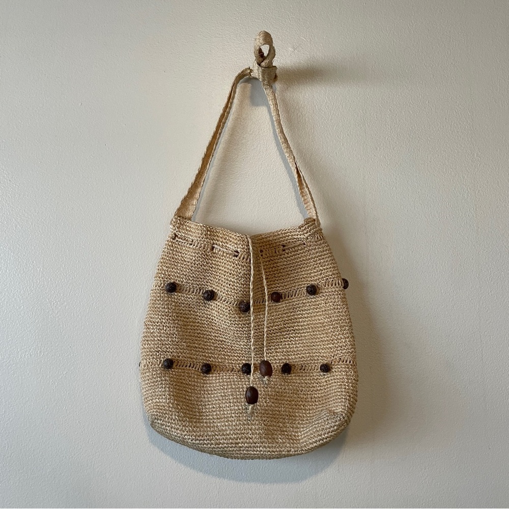 Chic Beige Woven Shoulder Bag